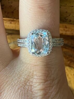 Natural Aquamarine Sterling Silver Ring Size 10